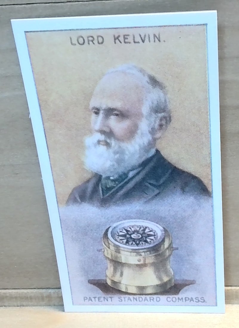 1929 Original Spinet House R J Hill Tobacco card Lord Kelvin VG+: Part of the original 1929 RJ Hill Spinet House Series, Scientific inventions and discoveries series, an unusual card great for grading ,or for collecting or reselling. Many original tobacco cards, set