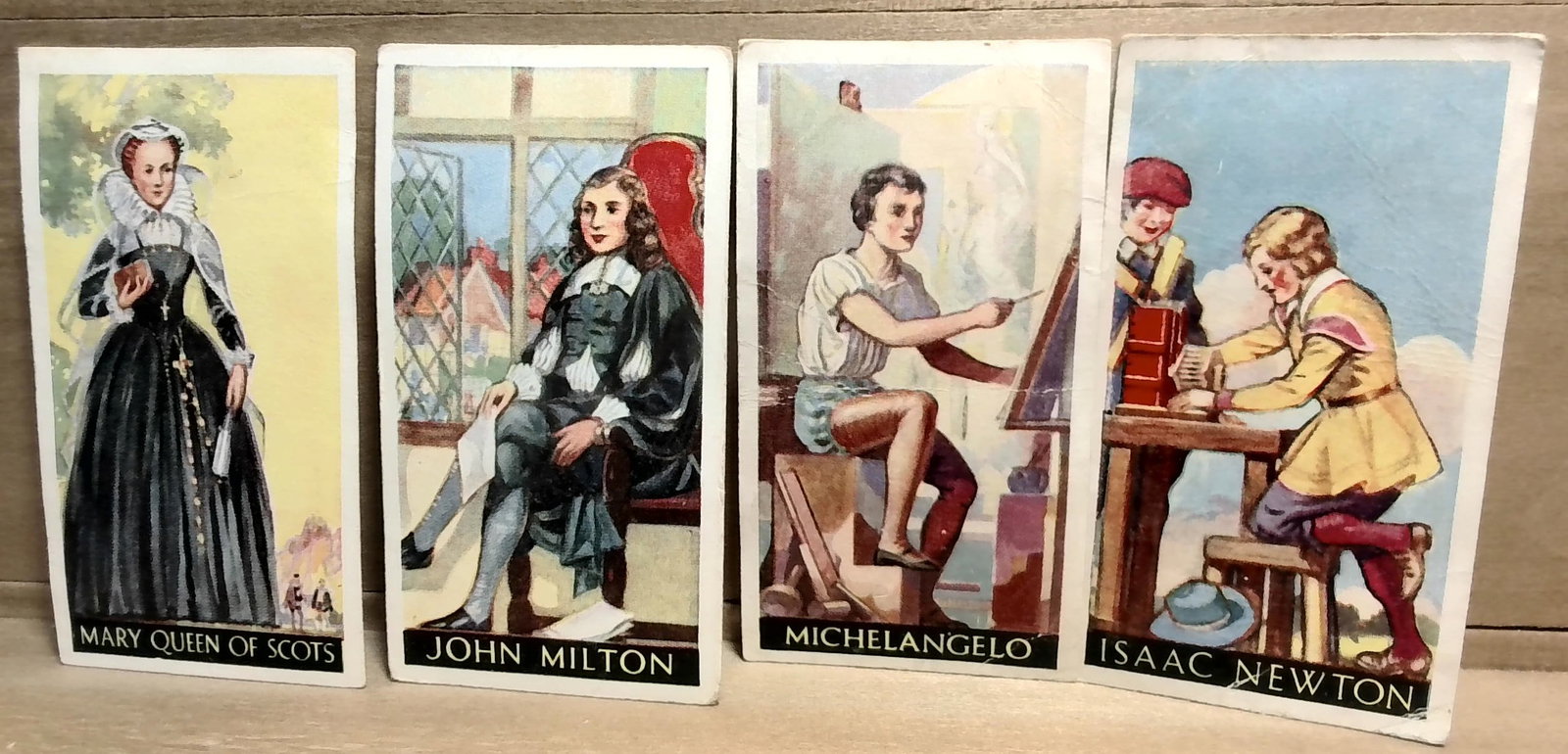 1930s Famous Minors Tobacco cards Godfrey Phillips lot of 4 Issac Newton etc: lot of 4 in VG condition. Original card(s) great for grading ,or for collecting or reselling. Many original tobacco cards, sets, singles, collections and part sets available. We are happy to combine m