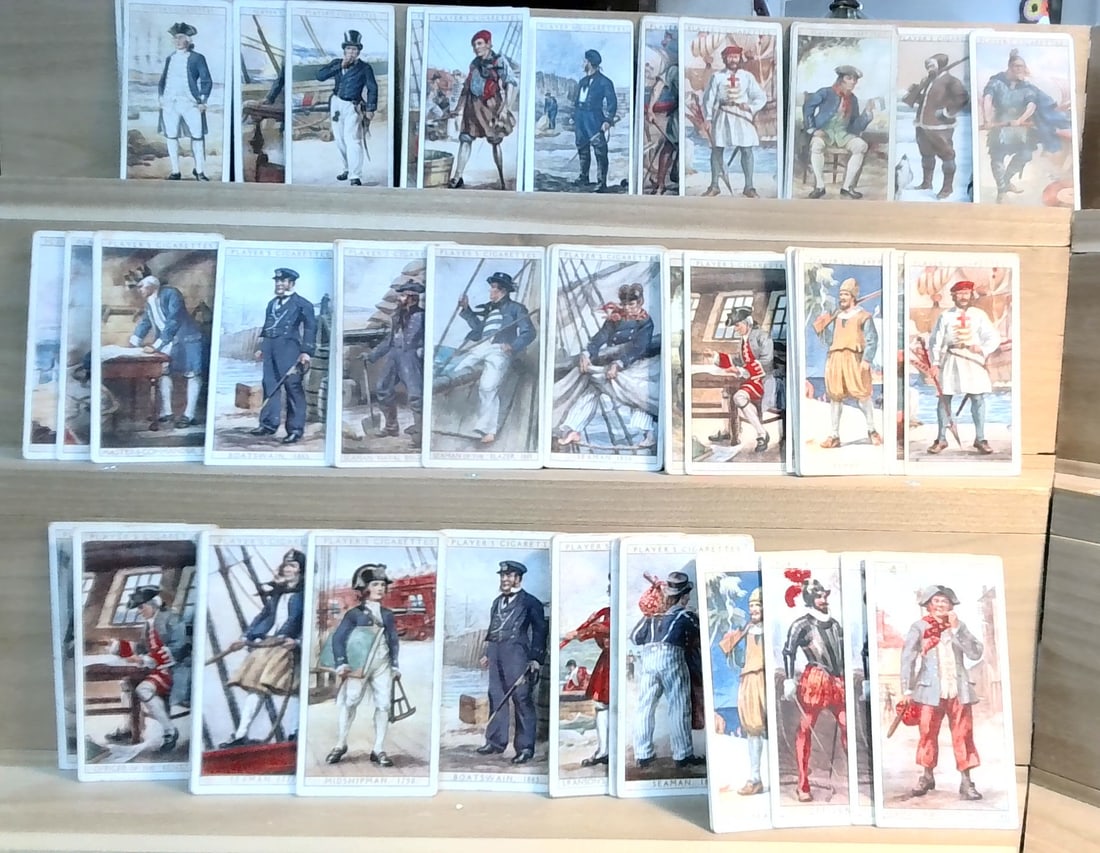 Original Tobacco cards John Player History of Naval Dress 1930 Approx 60-65 cards: possible set or part set, unchecked, Nice Lot in VG Condition. Start Your sets or complete your sets with us. Original card(s) great for grading ,or for collecting or reselling. Many original tobacco