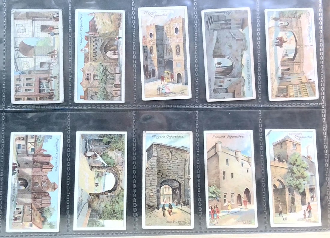 Original Tobacco Cards 1909 Celebrated Gateways J.Player Collection of 17 cut cards: Nice Sheeted lot In protector tobacco cards sheet(s). Begin your tobacco cards collections with us. We will help Start or complete your sets. Many original tobacco cards, sets, singles, collections an