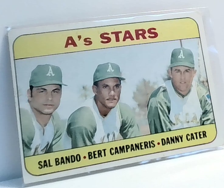 1969 Topps #556 Sal Bando/Bert Campaneris/Danny Cater A s Stars VG+: In top loader, Mint, Please inspect pictures, Lots of Other Sports cards Available in our current sale. Most cards are mint and all are in protective top loaders.