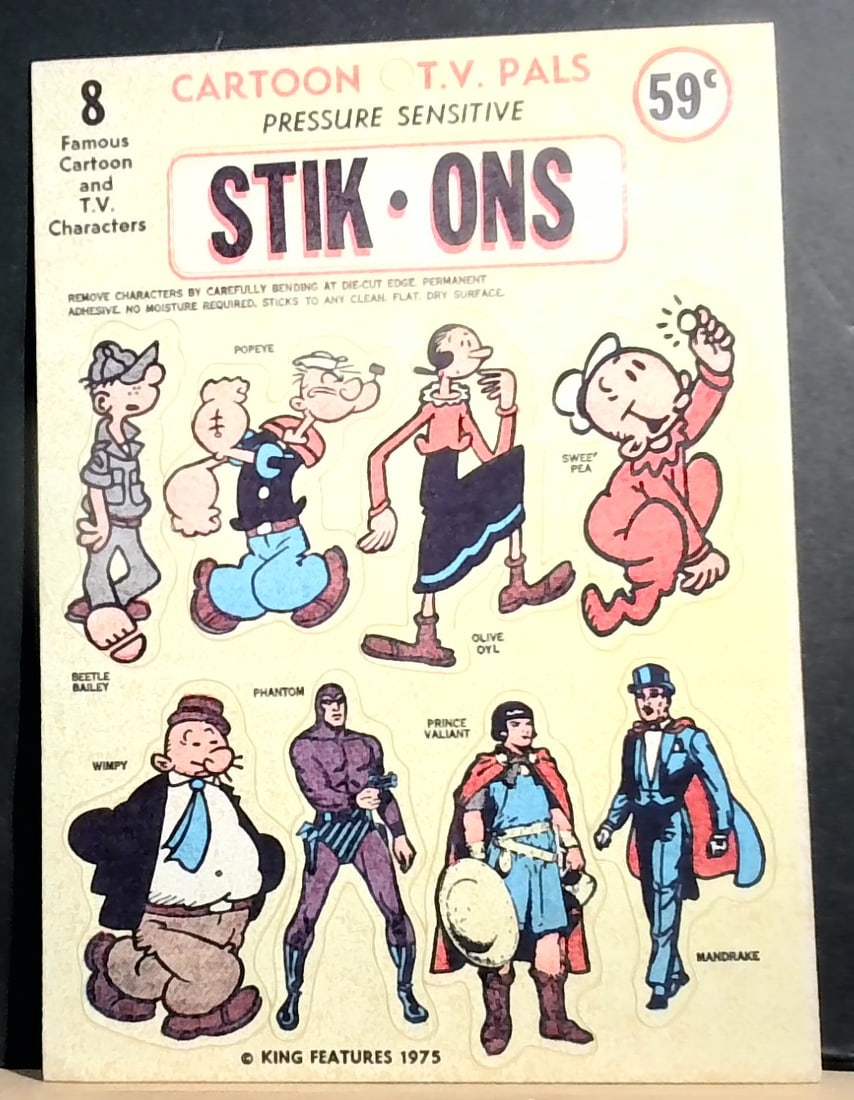 Cartoon TV pals Popeye Unused King Features 1975 sticker sheet (1 of 2)