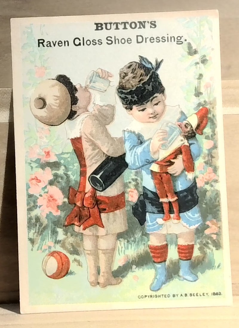 Button's Raven Gloss Shoe Leather Victorian era Advertising Trade card (1 of 2)