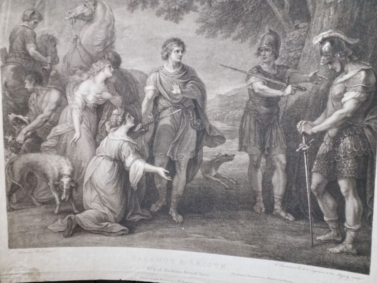 Large Original Bartolozzi 1790s Engraving Palamon & Arcite (1 of 1)