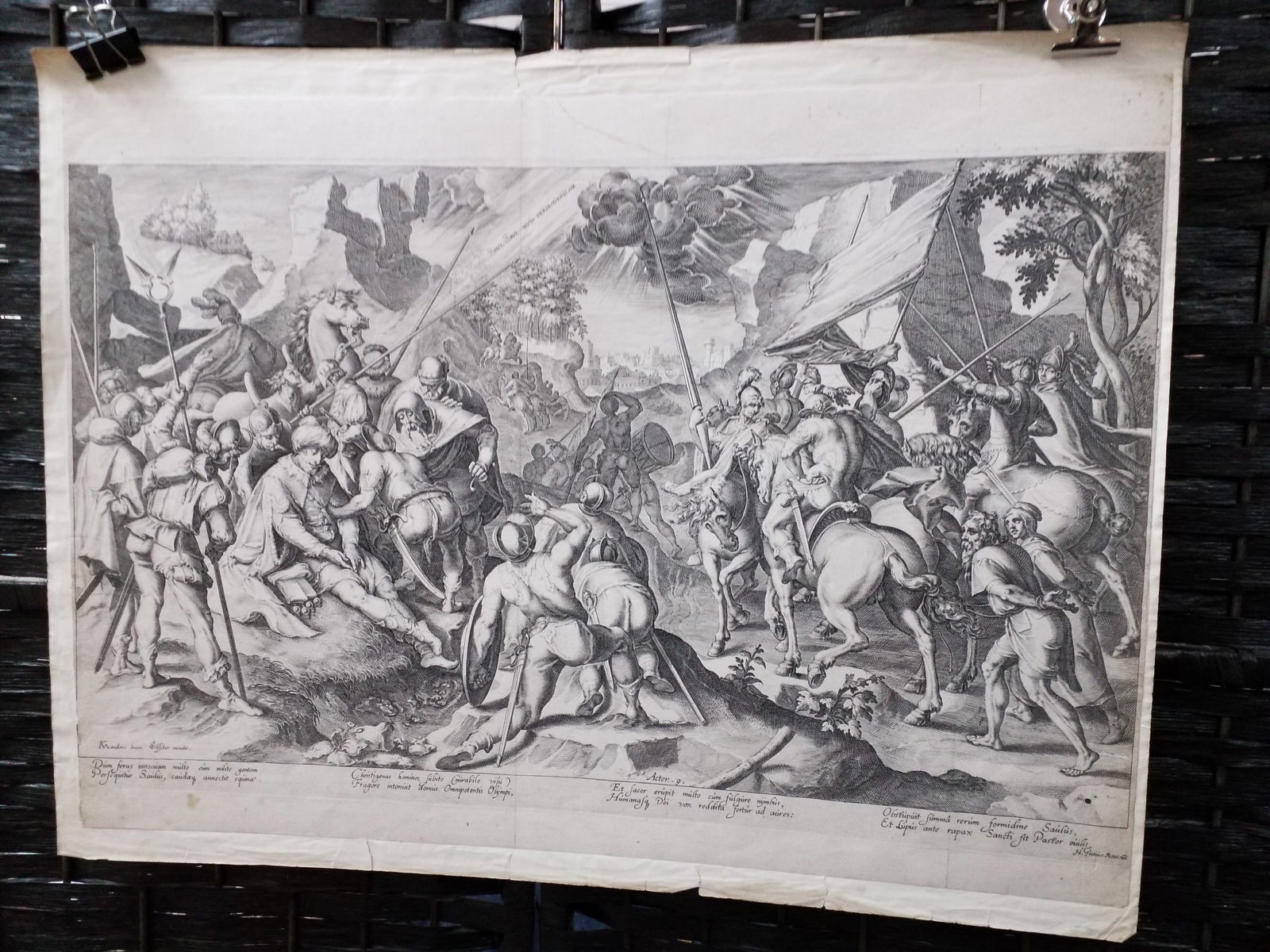 large Rare H. Grotius 17th Century Engraving of Saul of Tarsus (1 of 2)
