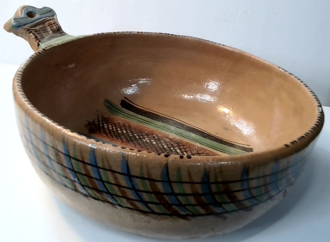 Original Pottery Handmade Scarce Antique Hand Painted Floral Mexican Clay large bowl (1 of 4)