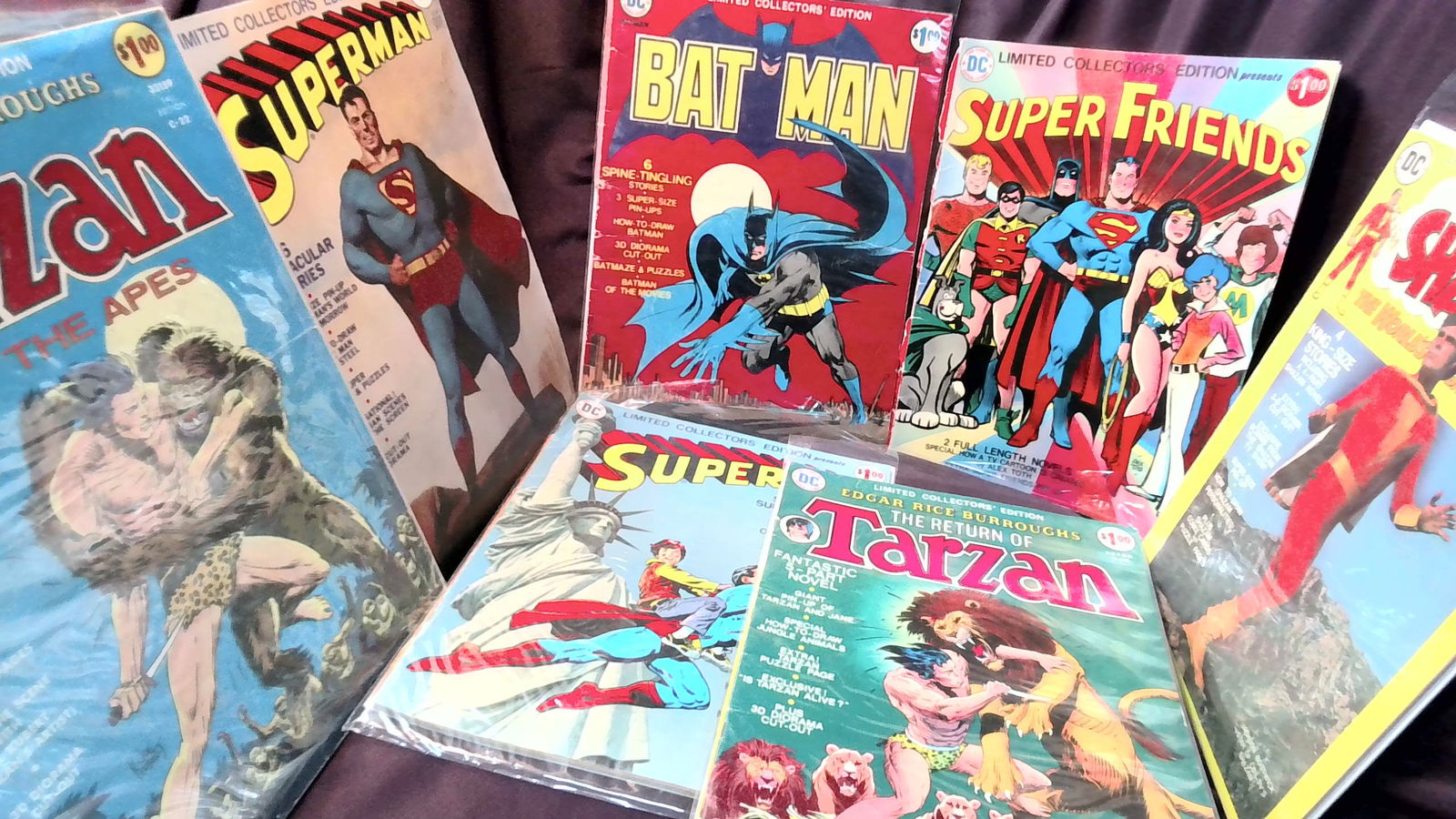Limited Collectors Edition Superman Batman Tarzan Etc. 10 Large Vintage DC Comics: Dc Limited Collectors editions, 1970s, nice Lot, the Covers are truly amazing and eye catchers for sure, A nice Vintage lot of 10 Spectacular comics. These large softcover books are all missing their