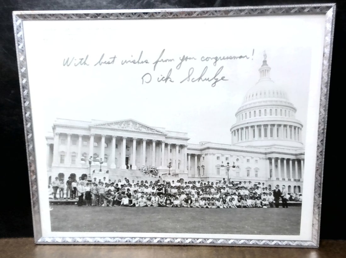 US Capitol Signed Photograph by Pennsylvania Congressman Dick Schultz: nice Photo in frame, inscribed and signed to local PA high School, By Congressman Dick Schultz in 1982.