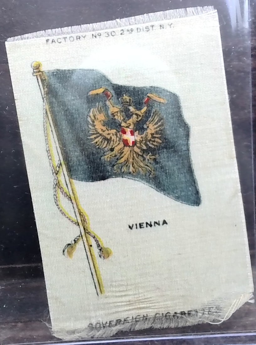 1912 German Tobacco card - Sovereign Cigarettes tobacco flag Silk Vienna (1 of 2)