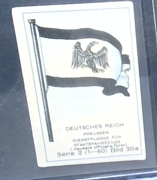 1915 German Tobacco card Who knows the countries knows the flags Deutsches Reich Prussia: Many Tobacco cards and silks available. Consistently adding new items daily to our Auction. Please keep checking back for new arrivals. Please note any white specks in picture are due to light dust at