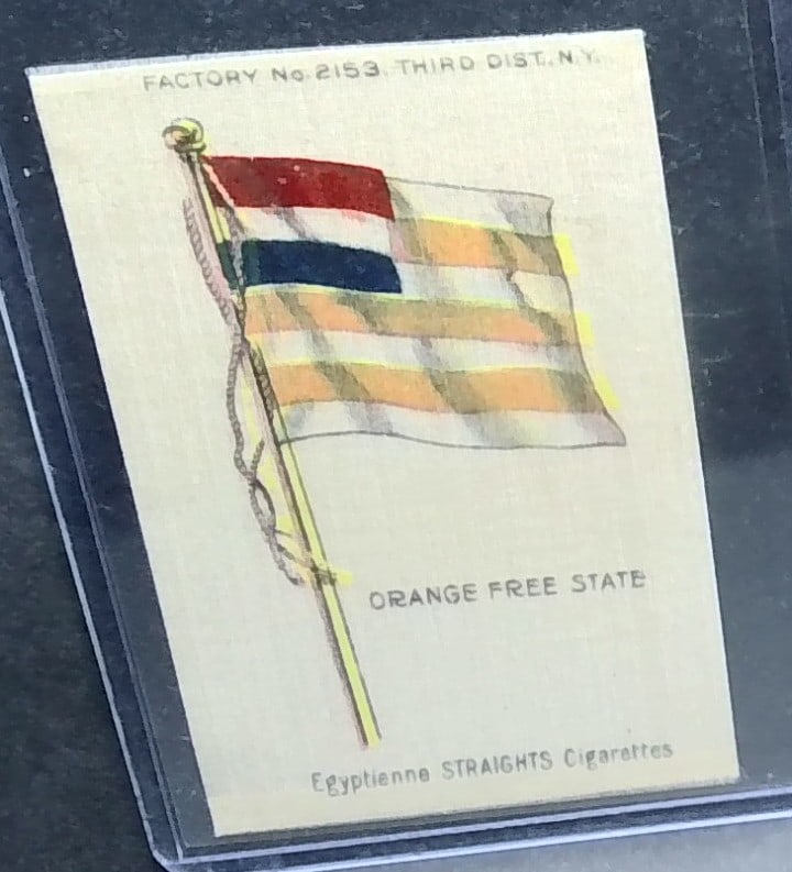 1912 German Tobacco Silk Egyptian Straights Cigarettes - Orange Free State: Many Tobacco cards and silks available. Consistently adding new items daily to our Auction. Please keep checking back for new arrivals. Please note any white specks in picture are due to light dust at