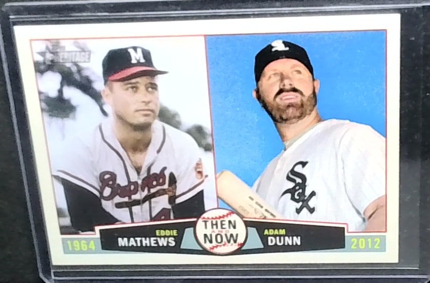 EDDIE MATHEWS ADAM DUNN 2013 TOPPS HERITAGE BASEBALL THEN AND NOW: Most cards are mint unless otherwise noted. Many other cards available. Items being added daily to our sale. Please keep checking back often for more recent arrivals.