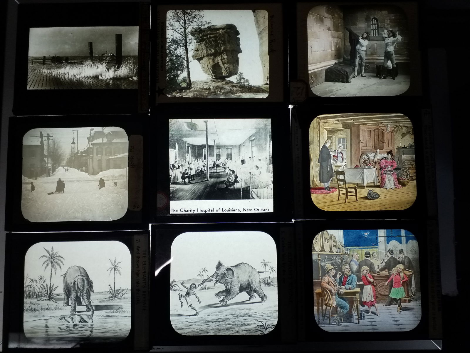 A very nice Lot of 9 Magic Lantern Slides Fairly Tales St Valentine's Blizzard , away all life boats (1 of 1)