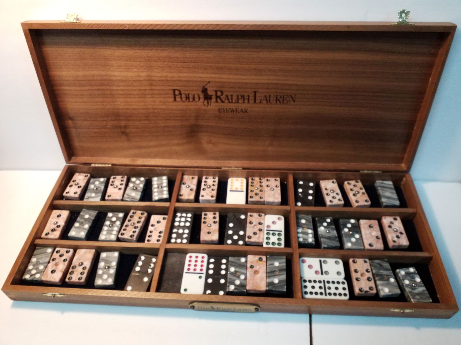 A Very Nice collection of High Quality Dominos in a Vintage Ralph Lauren Wooden eyeglass box (1 of 7)