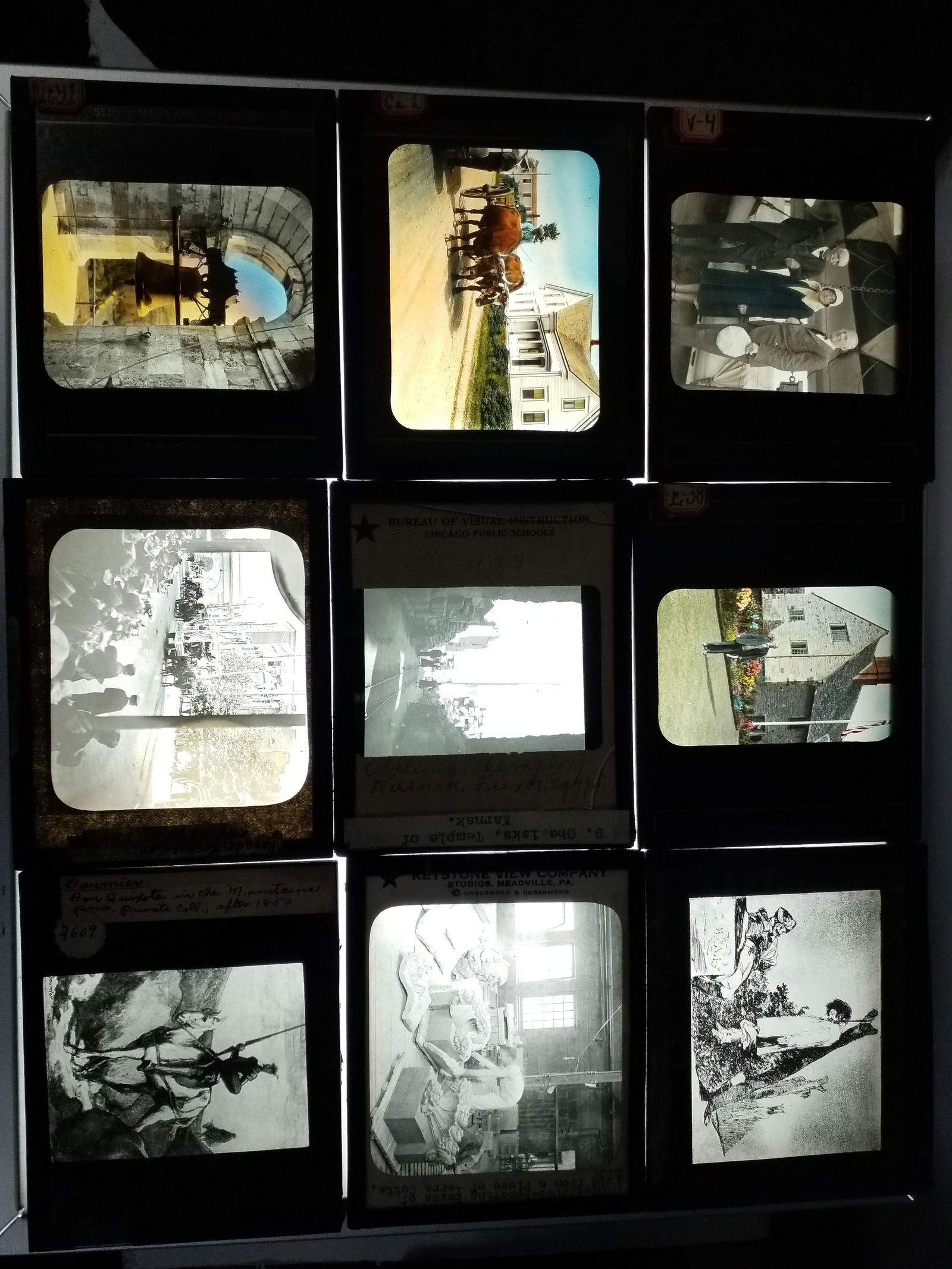 A very nice Lot of 9 Magic Lantern Slides Don Quixote PA Sesqui Centennial Parade Liberty Bell (1 of 1)