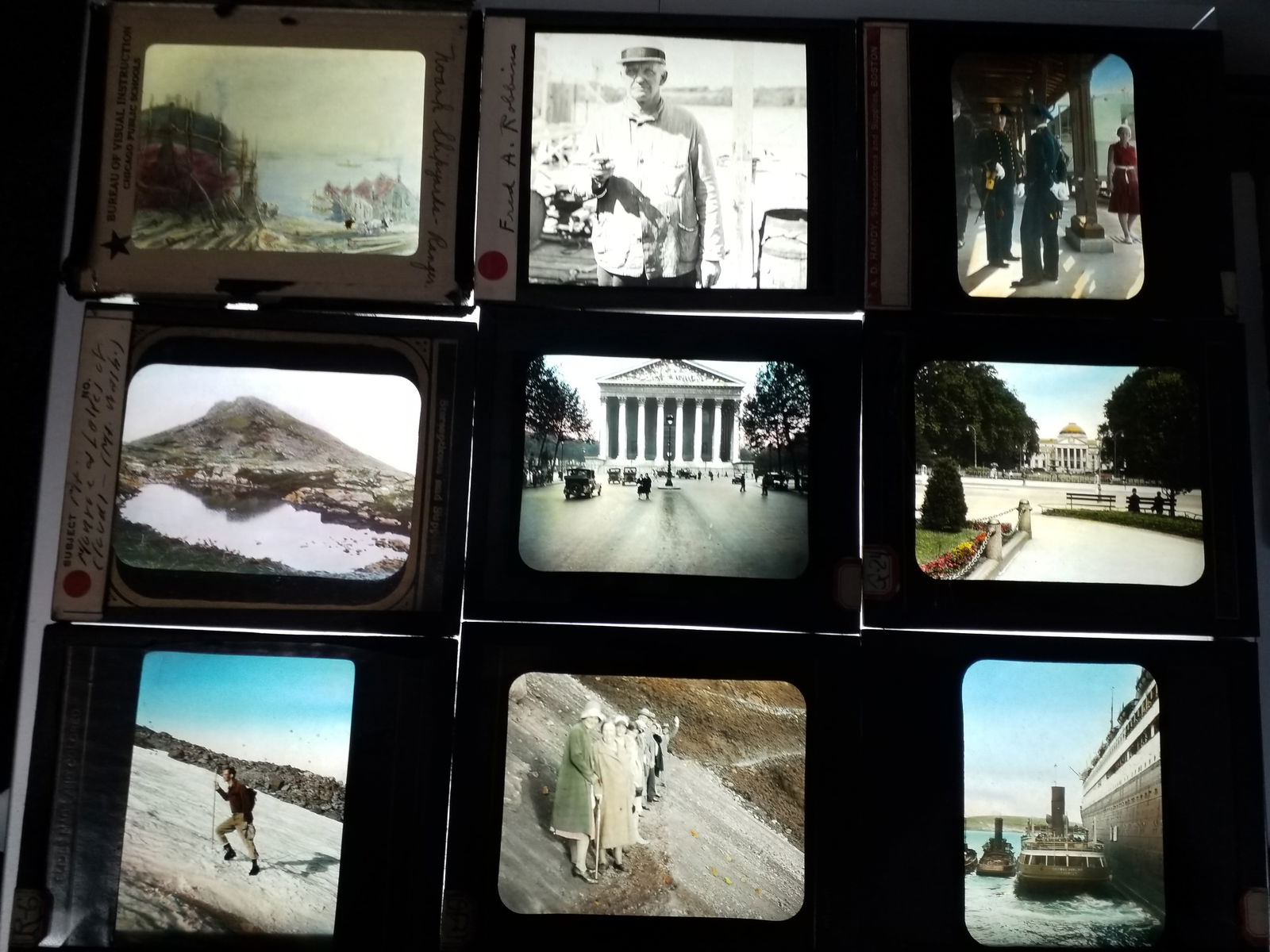 A very nice Lot of 9 Magic Lantern Slides Tug Boats Push Liner Antique Mountain Climber Soldiers (1 of 3)