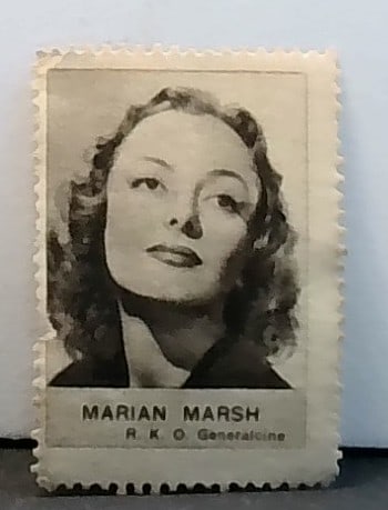 Early 1930s Tobacco Cinema Stamp Marian Marsh R. K. O. VG: A scarce Beautiful hand cut early original cinema stamp, in top loader with penny sleave. VG, Please inspect pictures.