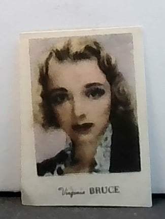Early 1930s Virginia Bruce Color Chocolate Cinema Film Strip Card Hand cut VG: A scarce Beautiful card , in top loader , penny sleave. VG, Please inspect pictures.
