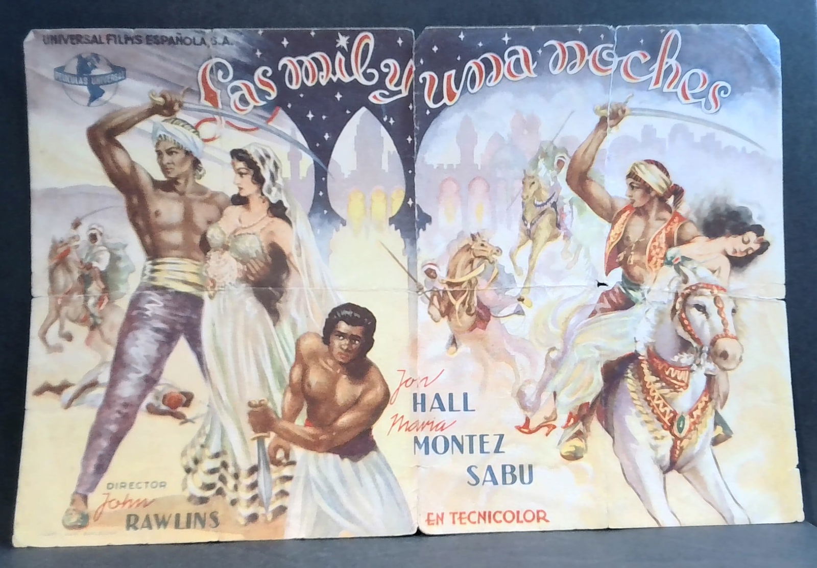 Arabian Nights Jon Hall Maria Montez 1942 ORIGINAL SPANISH MOVIE HERALD: In Good Condition From the First release of this movie in Spain and other countries, Beautiful Artwork.Original Spanish Movie Herald- Please note that Spanish heralds, like U.S. heralds, were printed
