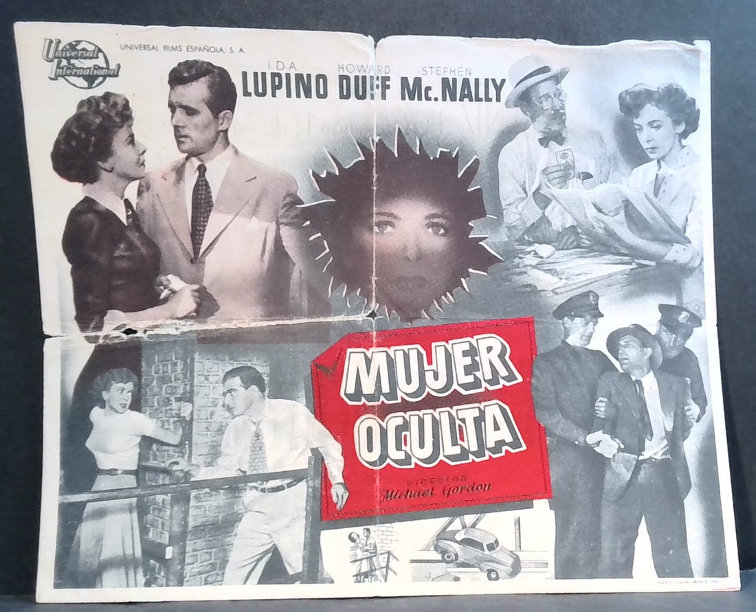 Woman in Hiding Ida Lupino 1958 ORIGINAL SPANISH MOVIE HERALD: In Good Condition From the First release of this movie in Spain and other countries, Beautiful Artwork.Original Spanish Movie Herald- Please note that Spanish heralds, like U.S. heralds, were printed