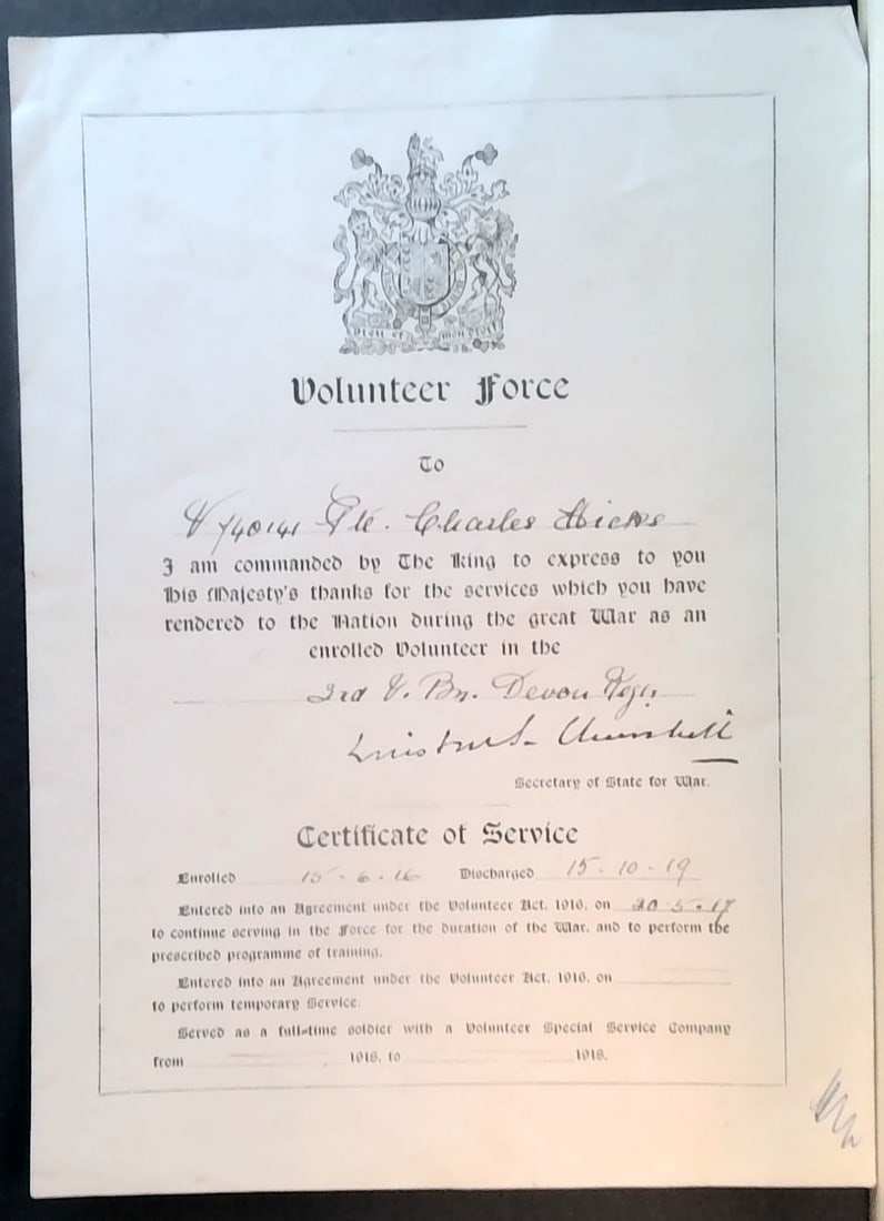 1919 Volunteer Force Document signed Churchill Great Britain (1 of 4)