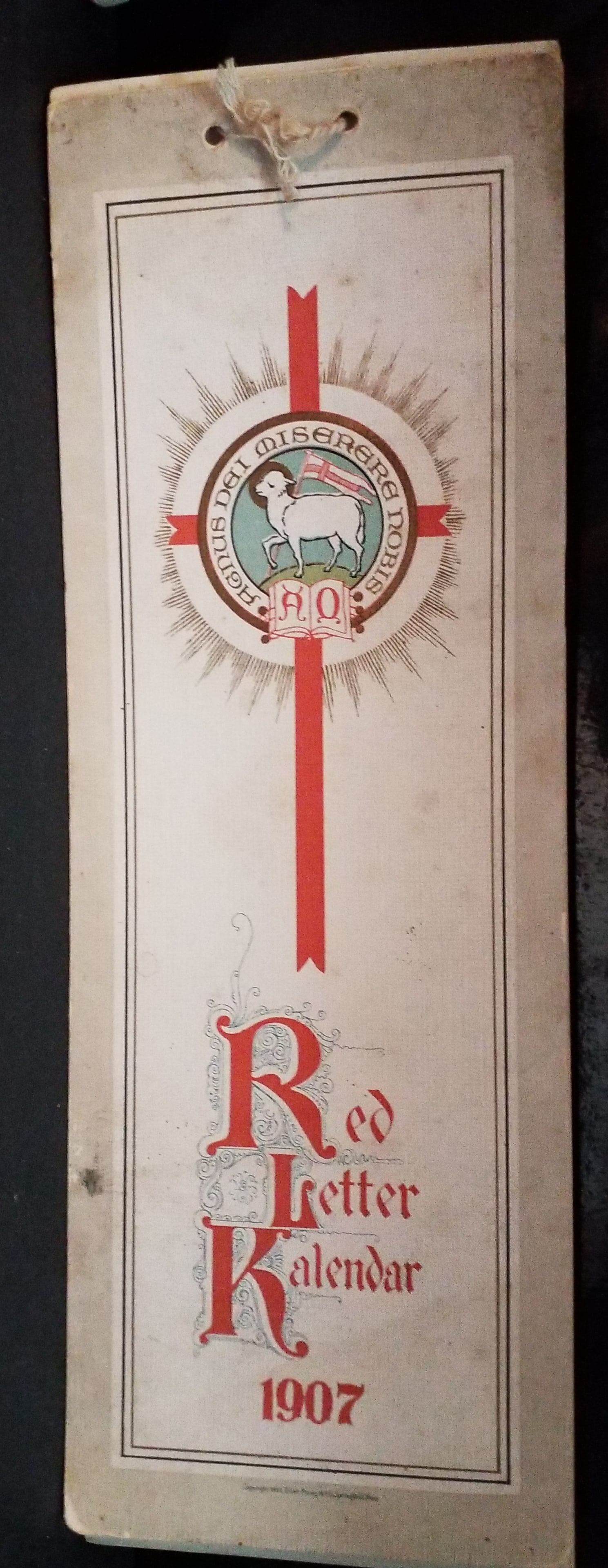 1907 Red Letter Kalendar Superbly Illustrated, Complete unusual: Uncommon Authentic Original Taber Prang Art dated Red Letter Kalendar made in Massachussettes in excellent condition. . Long oblong string bound calendar beautifully illustrated. the last Month Decemb