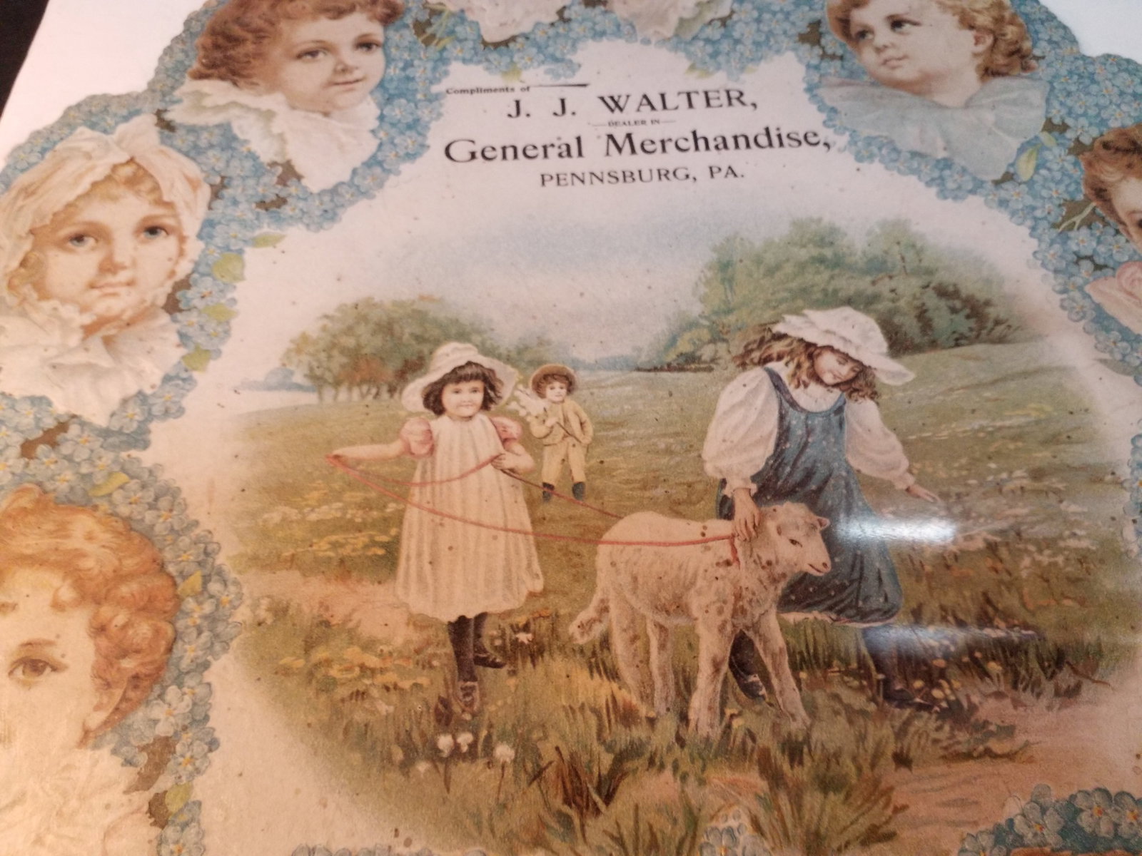 A Giant Very RARE 1880s J J Walter General Merchandise Pennsburg PA. Large Wreath Die Cut (1 of 2)