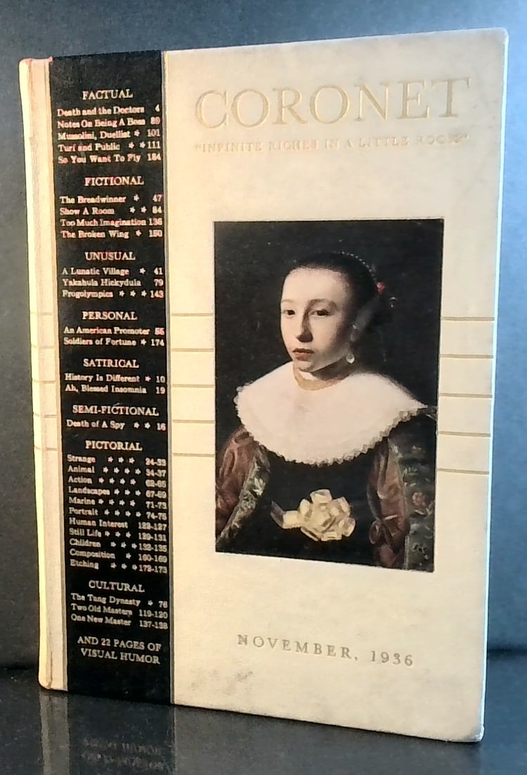 CORONET November 1936 hand Signed by the publisher David A. Smart: humor , fiction, non fiction cultural, articles to fit all styles, Hardcover. Condition: Very good condition. First Edition. [ii], 196 pages (including covers). Specially bound advance copy of Coronet