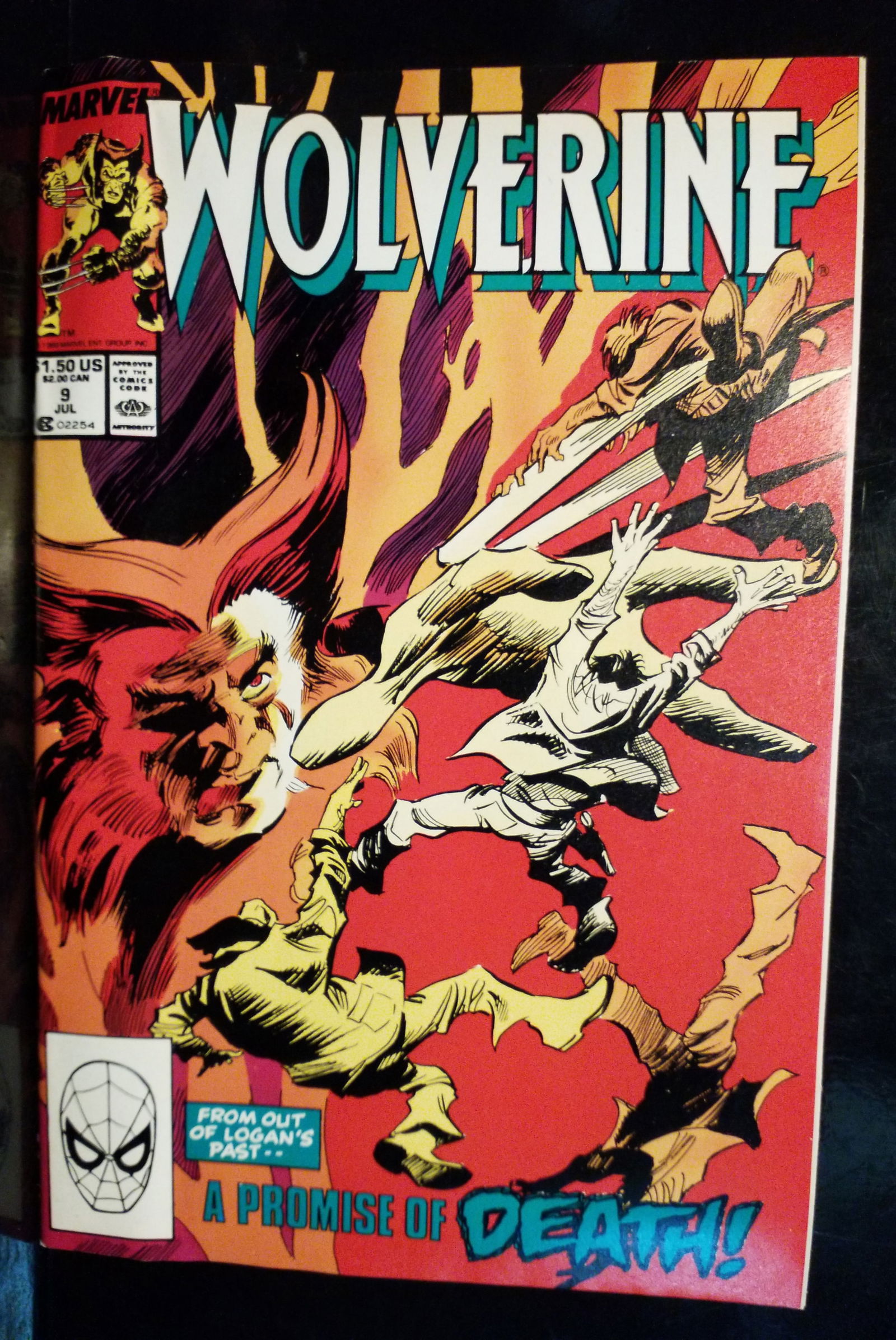 Wolverine #9 Direct Marvel 1989 Chris Claremont Logan Patch X-Men Mutants VF+-NM (1 of 2)