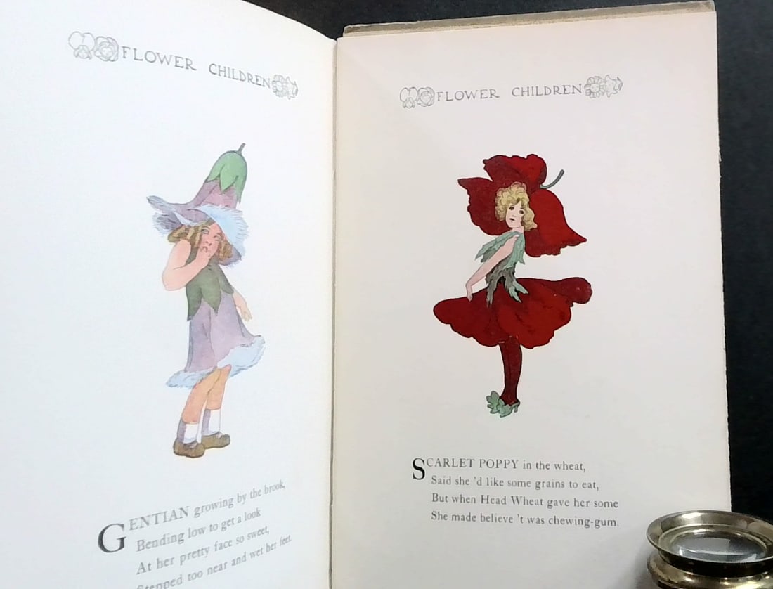 Flower Children This Little Cousins of the Field and Garden by Elizabeth Gordon 1910: Rare , 44th edition, Wonderfully illustrated, in poor condition book is beginning to falling apart but is complete and all pages and boards present, beautifully illustrated with color plates, Drawings