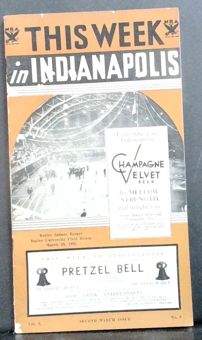 This Week in Indianapolis NRA March 1935 Greetings Booklet Equestrian Hotels Theater Cars etc: Scarce 1930s booklet, Profusely and superbly illustrated, Scarce internally bright, Please view pictures for more condition and content details.