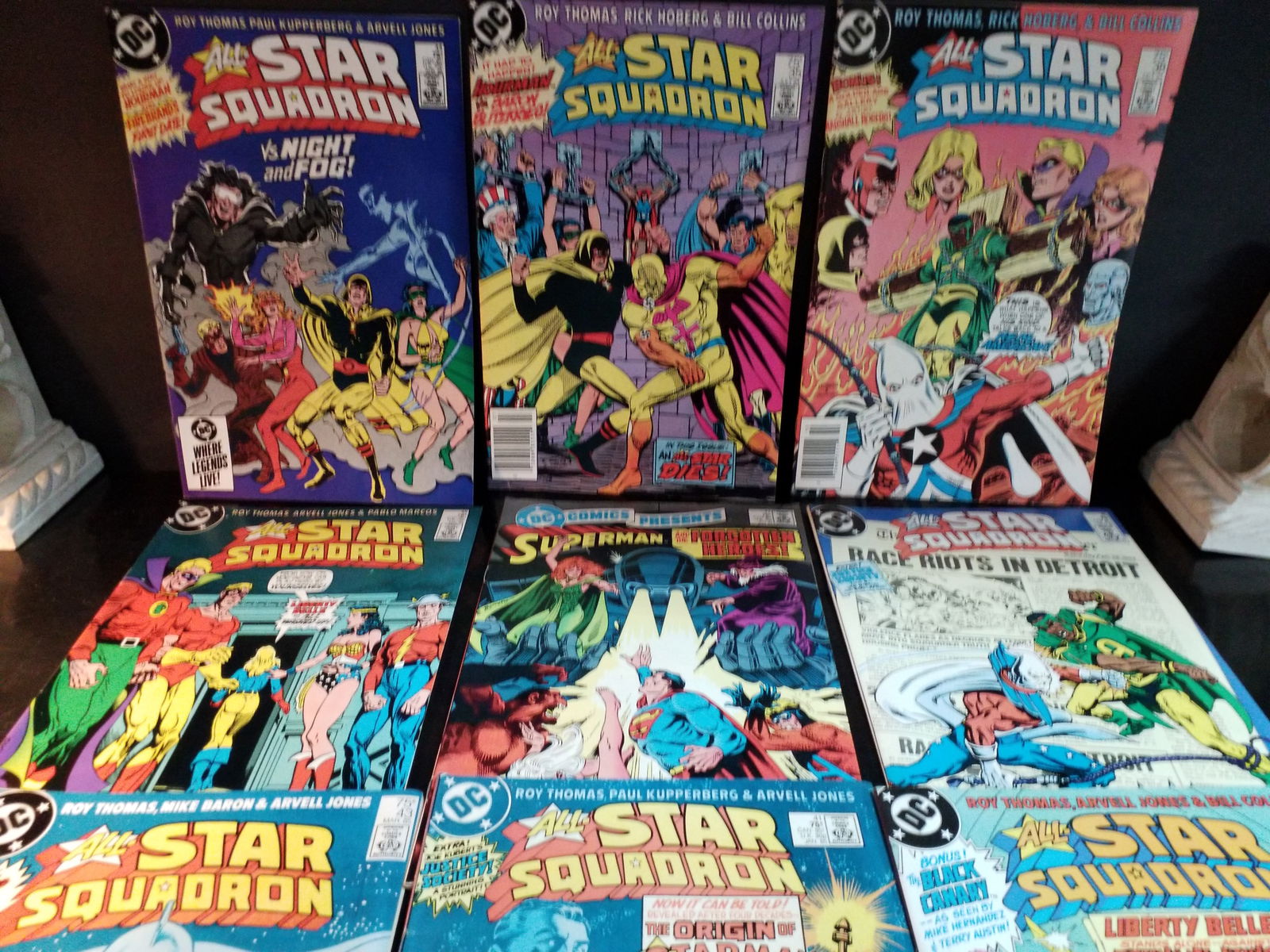 lot of Vintage All Star Squadron #40-#45 and a few more DC Comics F-VF+ lot of 9: Please view pictures below. All are Higher Grade comics Please view pictures. We gladly Combine multiple purchases for shipping savings. please view photos.