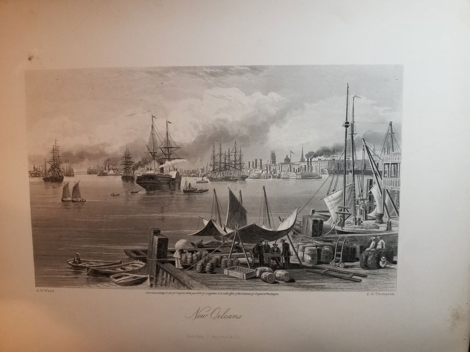 Original 1873 Stunning Engraving Sailing Ships view of New Orleans: Excellent for Framing, Beautiful Original Steel engraving from an circa. 1873 , book Picturesque America by William Cullen Bryant, D Appleton Co. , Limited Foxing overall bright on original hard stock