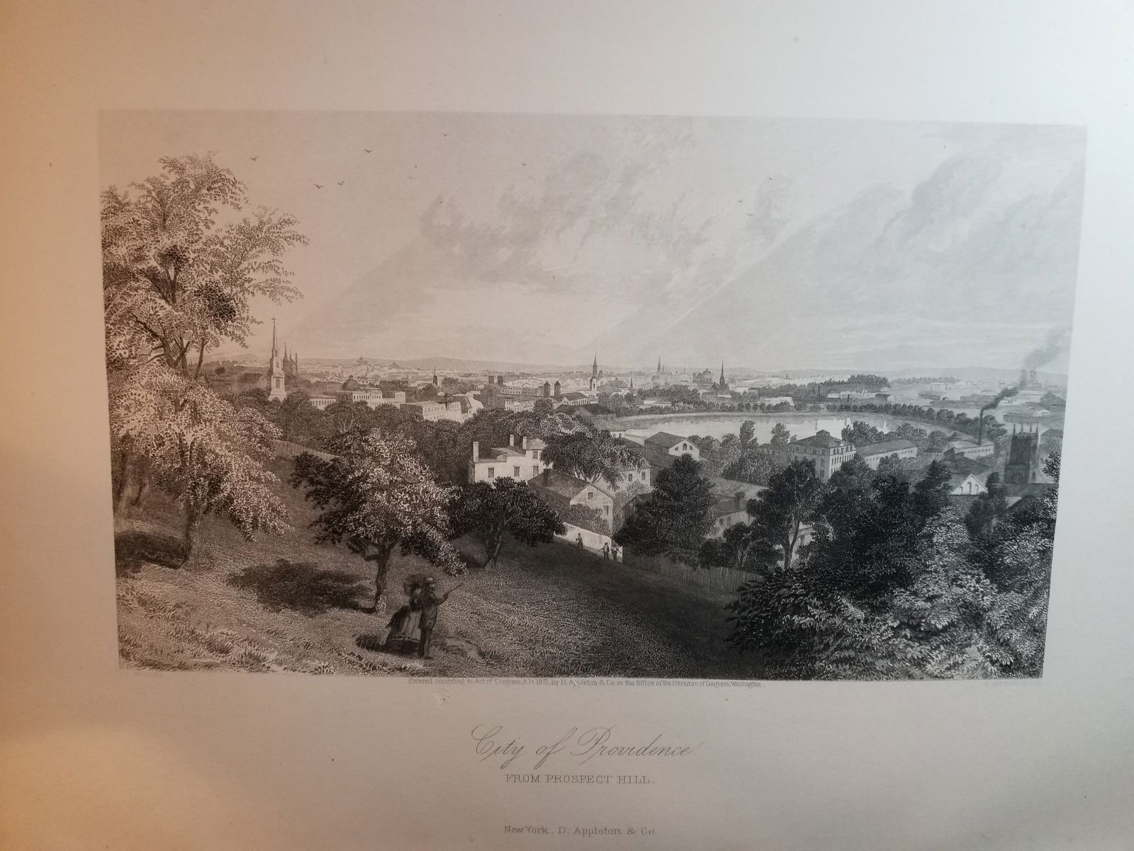 Wonderful 1873 original Engraved view of the City of Providence Rhode Island From Prospect Hill: Excellent for Framing, Beautiful Original Steel engraving from an circa. 1873 , book Picturesque America by William Cullen Bryant, D Appleton Co. , Limited Foxing overall bright on original hard stock