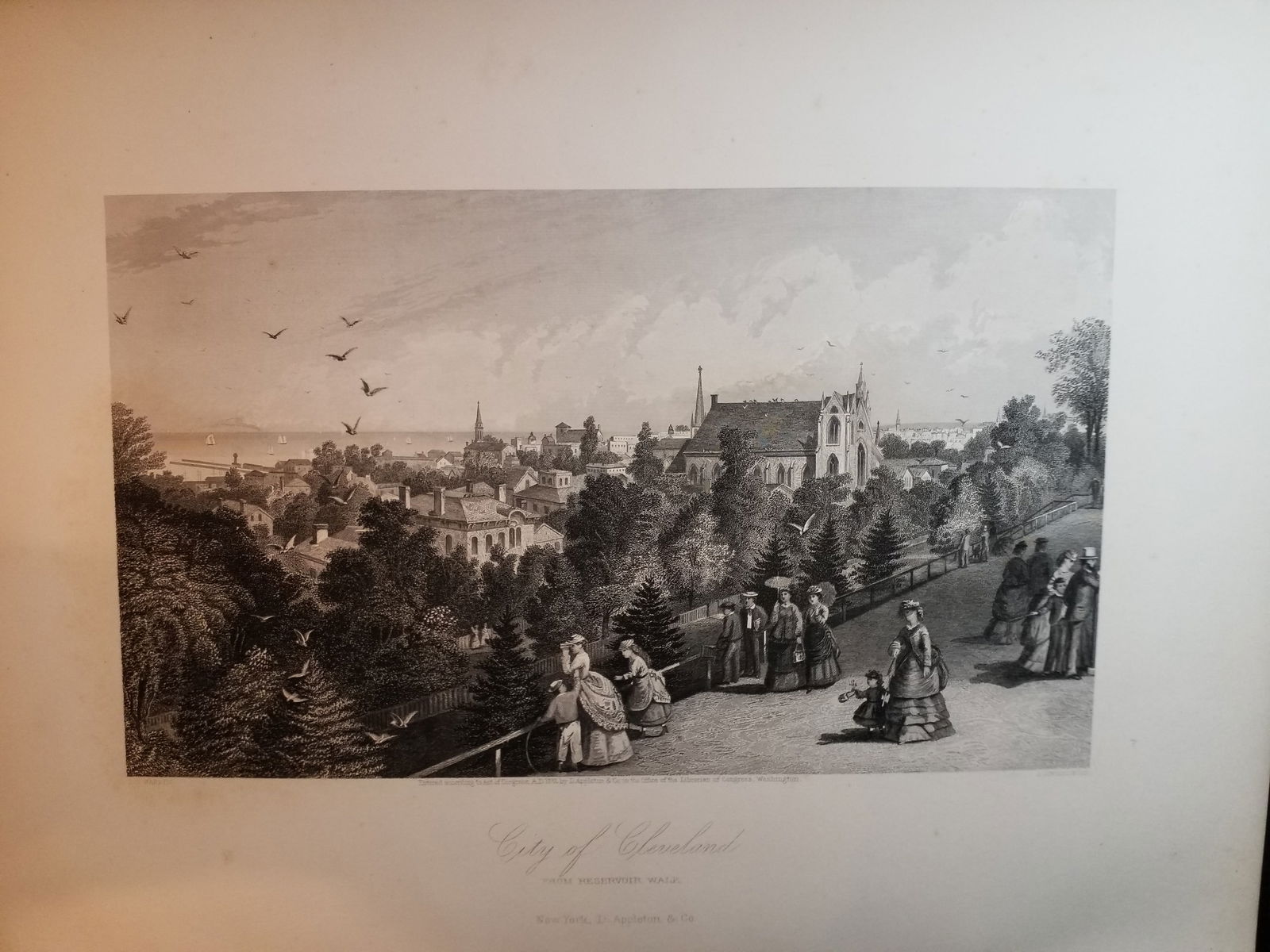 Very Pretty 1873 original Fashion Engraving of Cleveland Ohio: Excellent for Framing, Beautiful Original Steel engraving from an circa. 1873 , book Picturesque America by William Cullen Bryant, D Appleton Co. , Limited Foxing overall bright on original hard stock