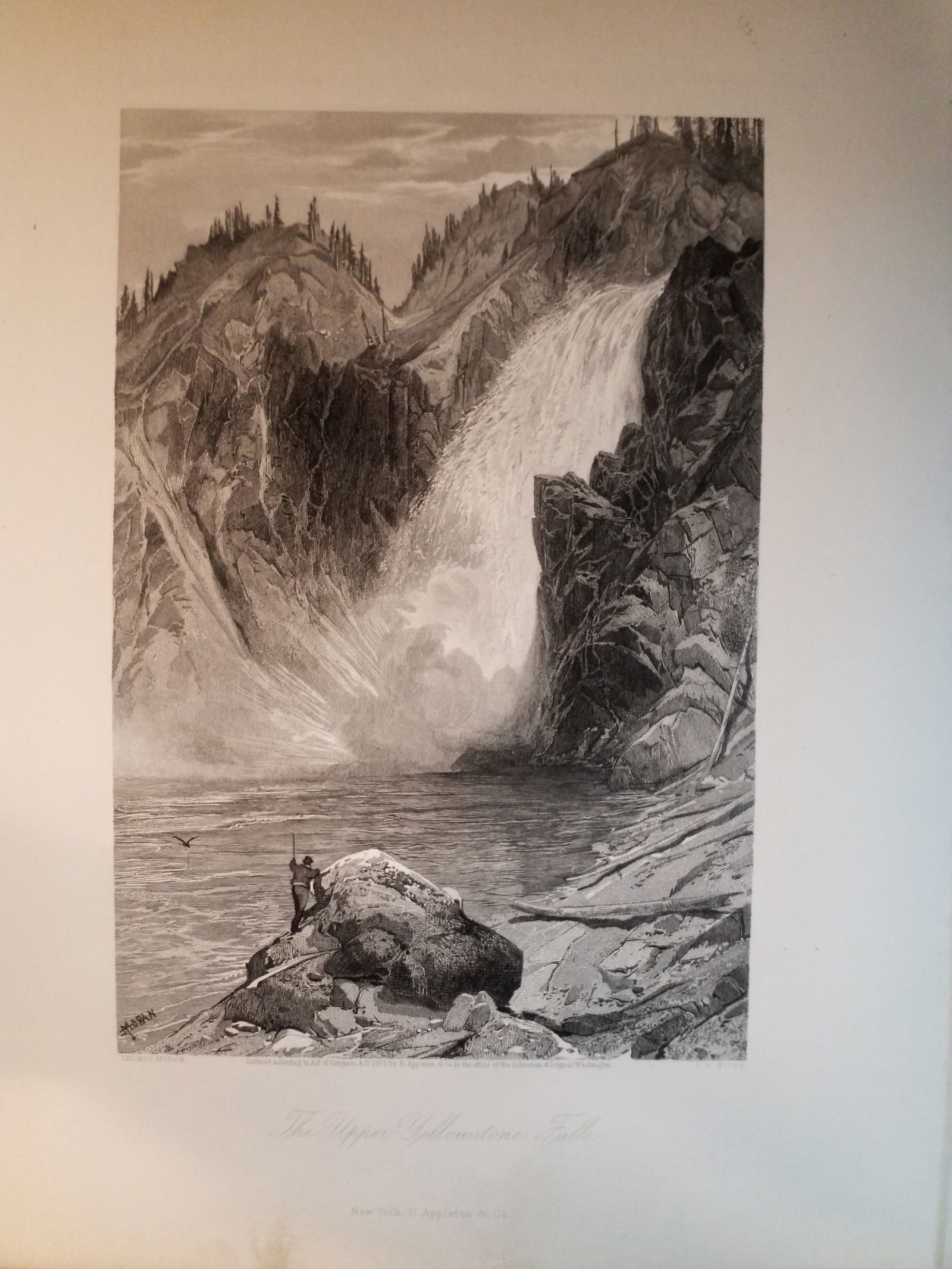 Original Large 1873 Engraved View of the Upper Yellowstone Falls: Excellent for Framing, Beautiful Original Steel engraving from an circa. 1873 , book Picturesque America by William Cullen Bryant, D Appleton Co. , Limited Foxing overall bright on original hard stock