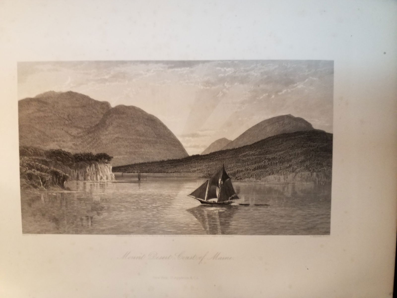 Original 1873 Large Engraving Mount Desert Coast of Maine: Excellent for Framing, Beautiful Original Steel engraving from an circa. 1873 , book Picturesque America by William Cullen Bryant, D Appleton Co. , Limited Foxing overall bright on original hard stock