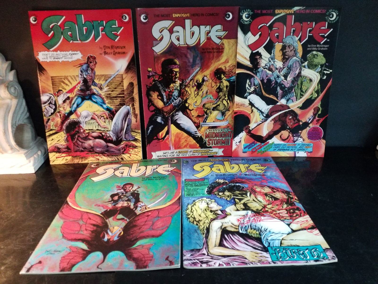 Sabre Eclipse Comcs Don McGregor Billy Graham #4-#8 , 4 comics VF+-NM: High Grade comics #4 through #8Please view pictures. We gladly Combine multiple purchases for shipping savings.
