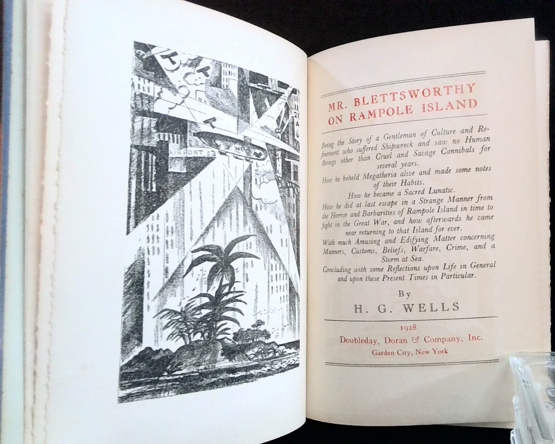 Mr. Blettsworthy on Rampole Island H. G. Wells Stated First edition illustrated 1928: Published by Doubleday Doran in 1928 illustrated, stated first edition, just some limited board rubbing, strong hinges, bright interior, overall strong hinges.