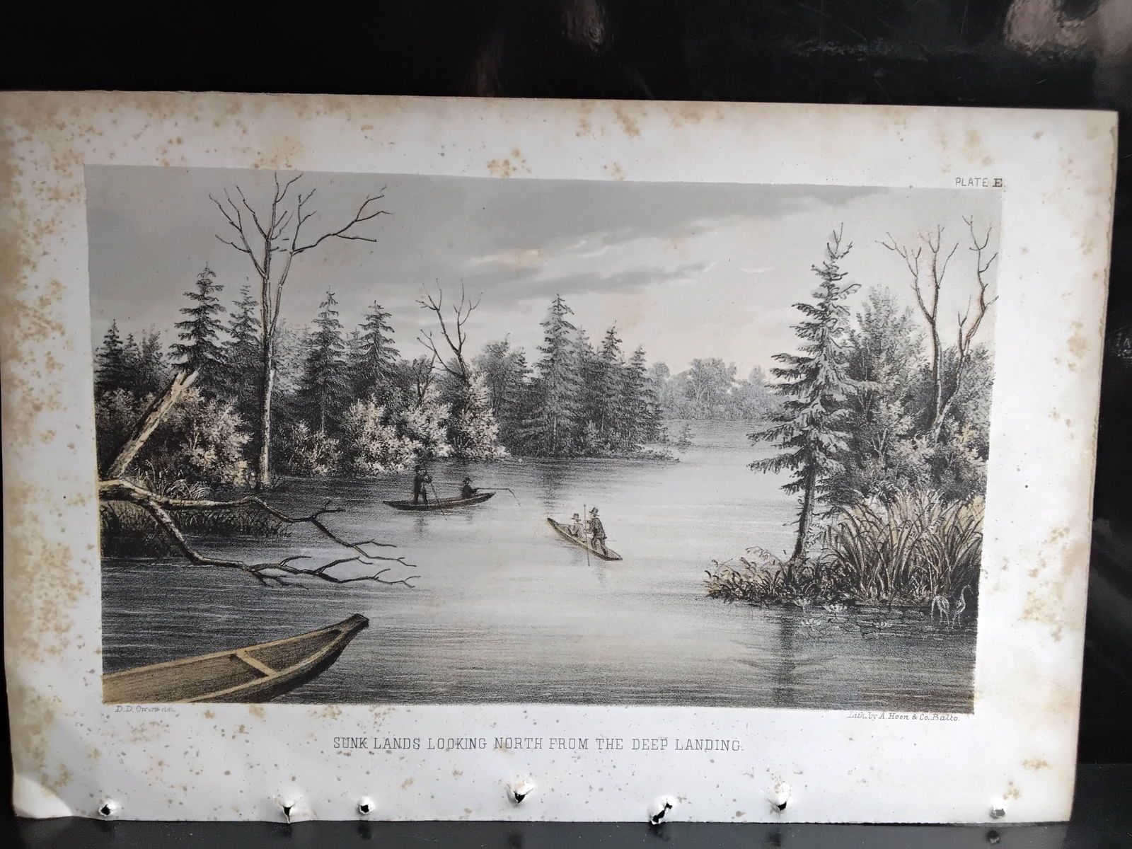 Original Hand Colored 1860 Lithograph of Sunk Lands Looking North From the Deep Landing Arkansas: view of Arkansas Original hand colored lithograph Engraving, with foxing, circa. 1860 , measuring approx. 9 1/2 inches by 6 1/2 inches. no rips. Highly Detailed