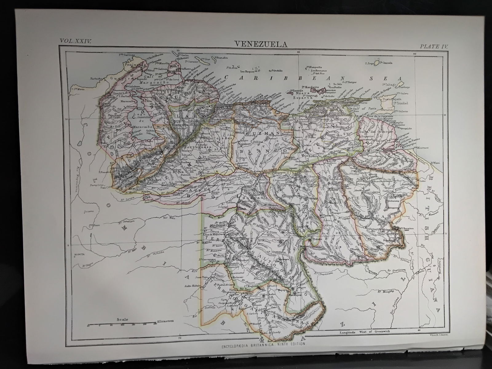 1888 Encyclopedia Britannica 9th edition Color Map of Venezuela (1 of 1)