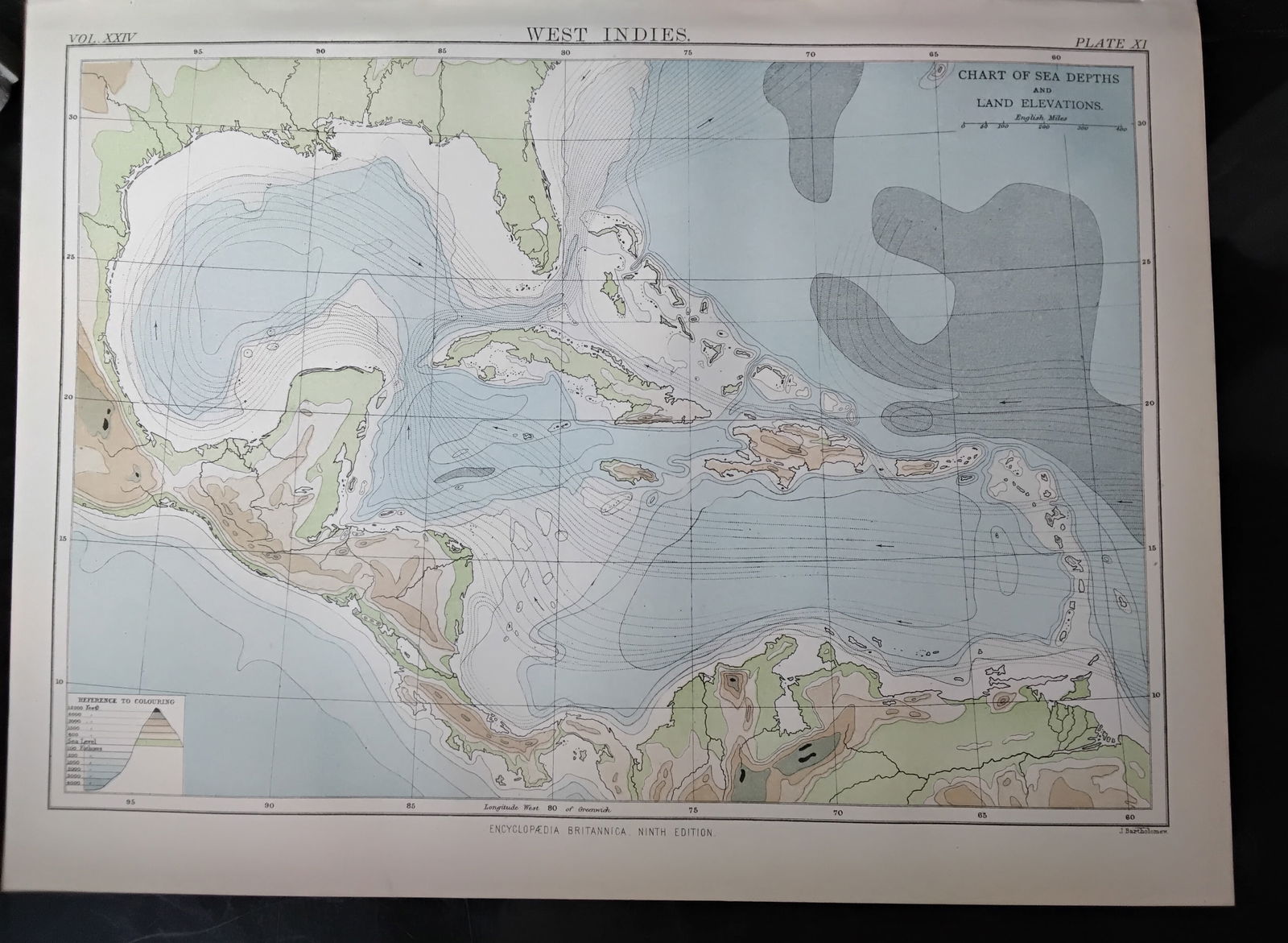 1888 Encyclopedia Britannica 9th edition color Map of West Indies: color Map- measuring approx. 10 1/2 inches by 7 1/2 inches, Very Detailed map original map from the Encyclopedia Britannica 9th Edition circa 1888 , In very good condition.
