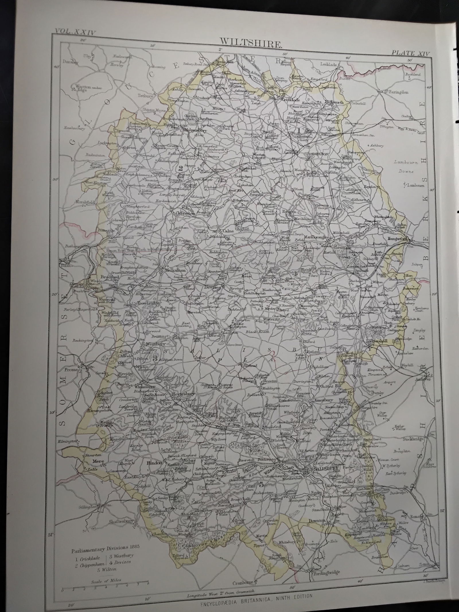 1888 Encyclopedia Britannica 9th edition color Map of Wiltshire UK: color Map- measuring approx. 10 1/2 inches by 7 1/2 inches, Very Detailed map original map from the Encyclopedia Britannica 9th Edition circa 1888 , In very good condition.
