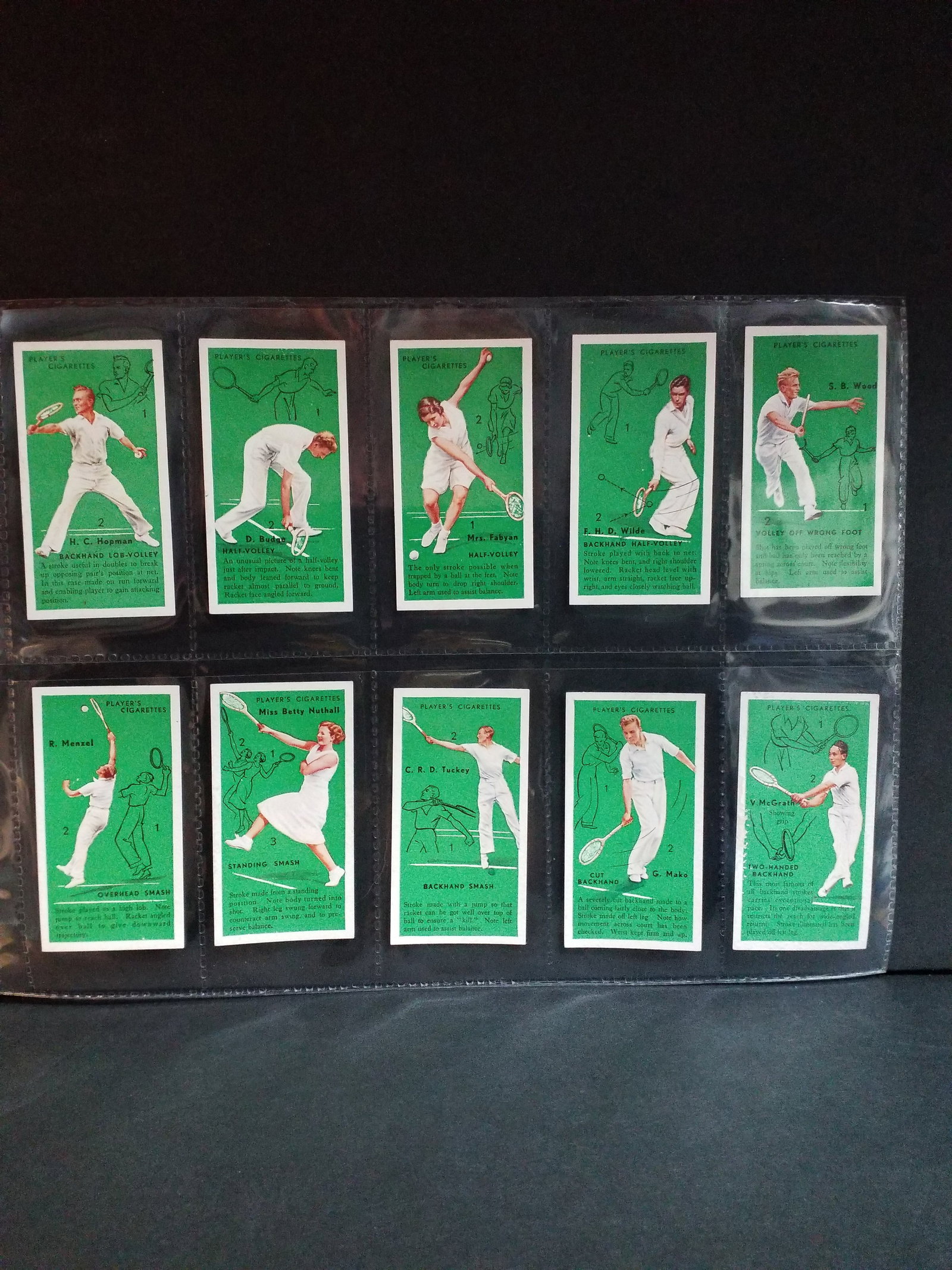 1939 John Player Cigarettes TENNIS Tobacco Cards SET of 50 1st Series full set of 50 cards: Original Complete sheeted set. In protector tobacco cards sheets. In very good condition, Please view pictures below. Many More sets being added to this our current sale.