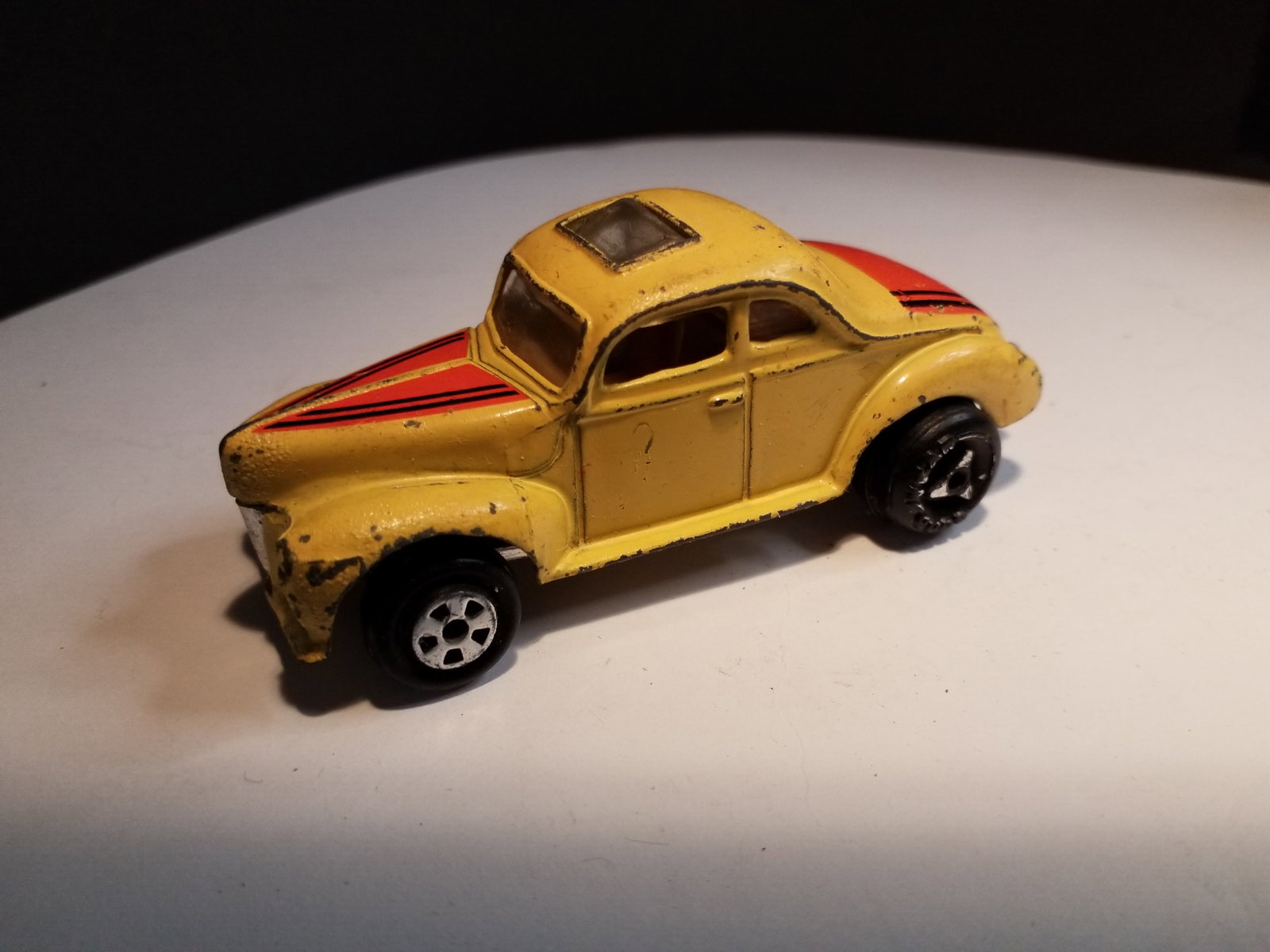 Vintage Erti 1940s Street Rod yellow from the 1980s Die cast: wheels a little loose but spin. In Playworn condition. Neat old die cast car