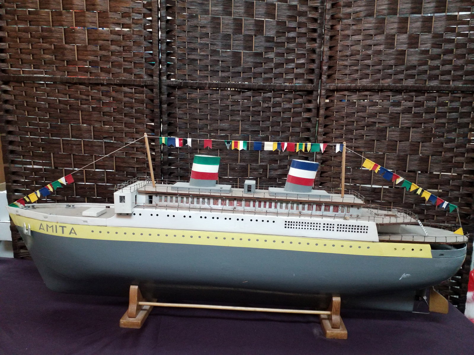A Giant Model Of the Passenger Steam Ship called the Amita A Massive Solid Wood Heavy Ship and stand (1 of 11)