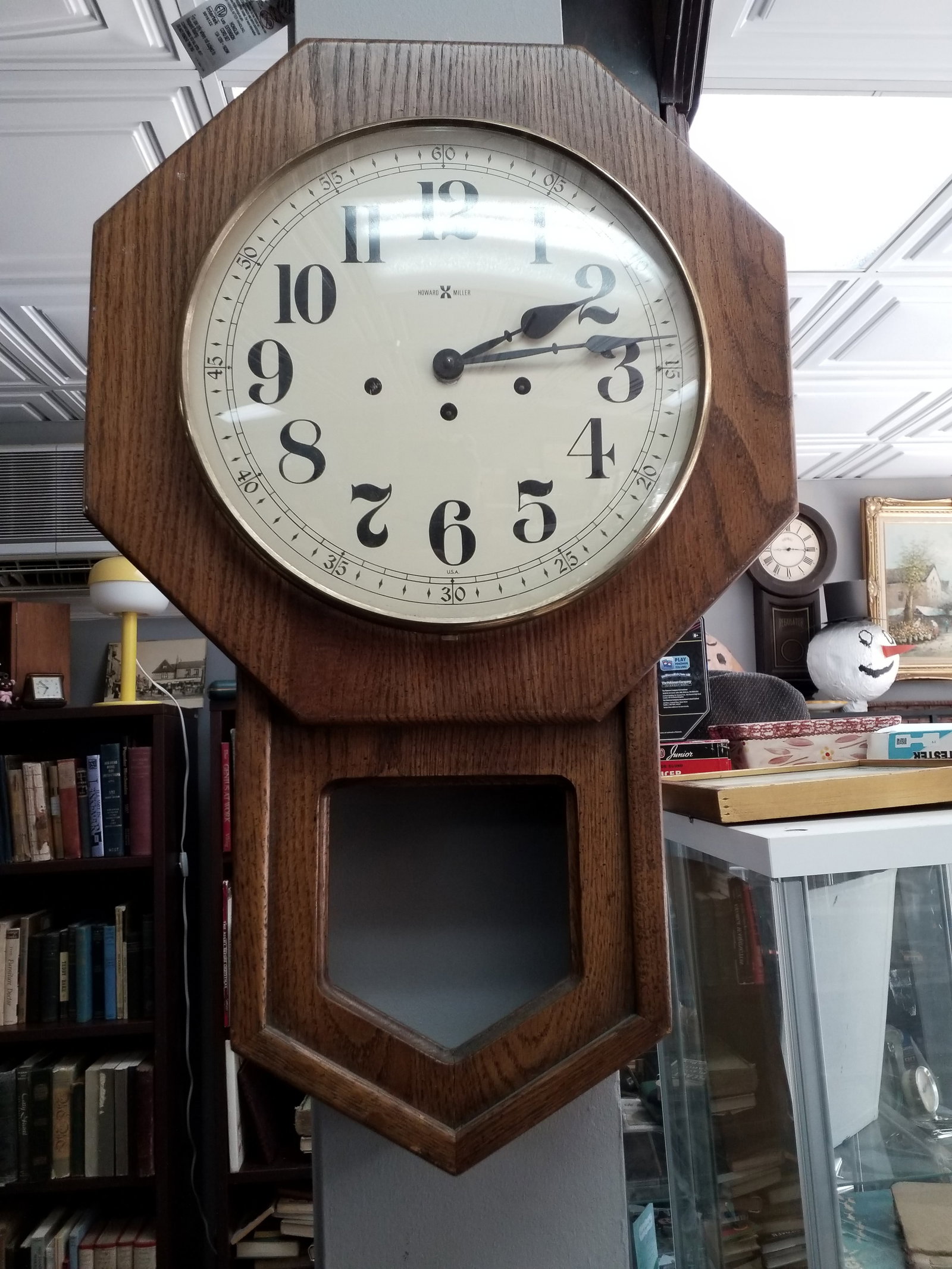 Howard Miller Wall Clock model 4997 Chimes do work Solid Oak Case with Brass workings: An unusual Clock, Fairly heavy with brass workings, no key and is not working right now but could made to work, in very good condition, I have heard the chimes often on this clock. Beautiful attractiv