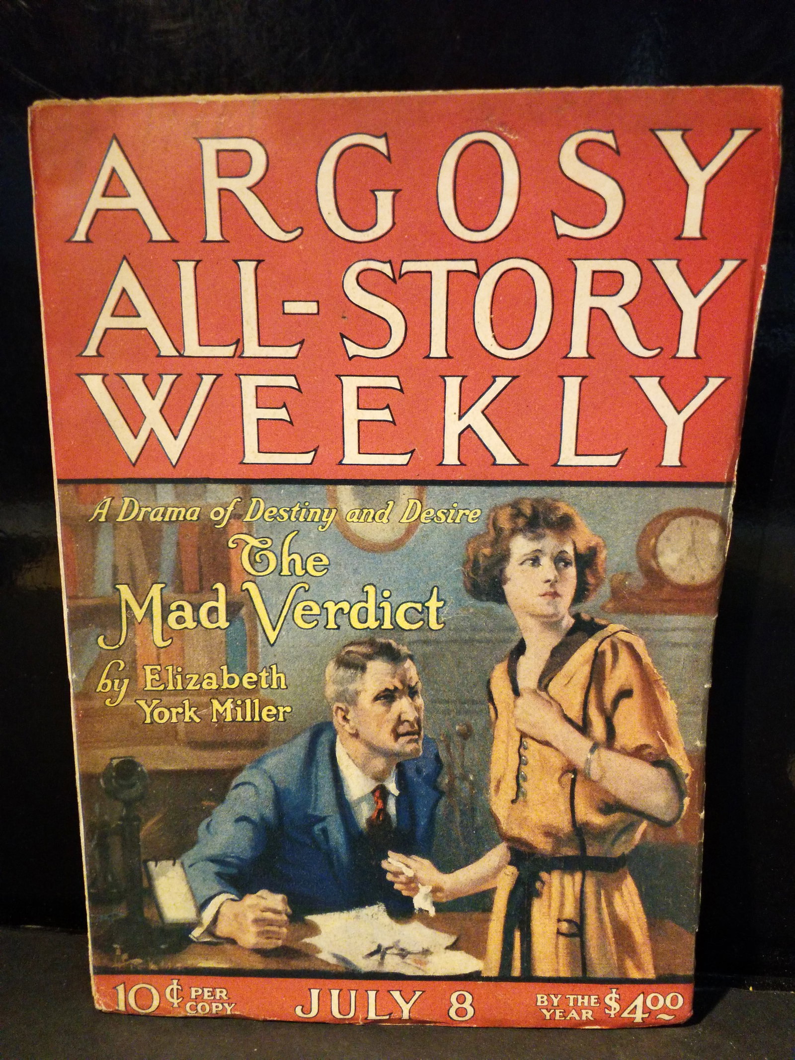 July 8, 1922 Argosy All Story Weekly Original Pulp The Mad Verdict by Elizabeth York Miller (1 of 3)