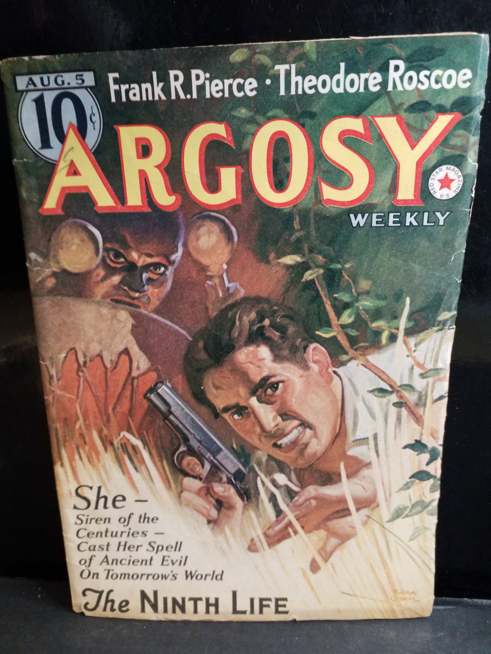 Argosy Aug. 5 1939 pulp The Ninth Life by Jack Mann One Step from hell E. Hoffman Price etc VG+-F (1 of 6)