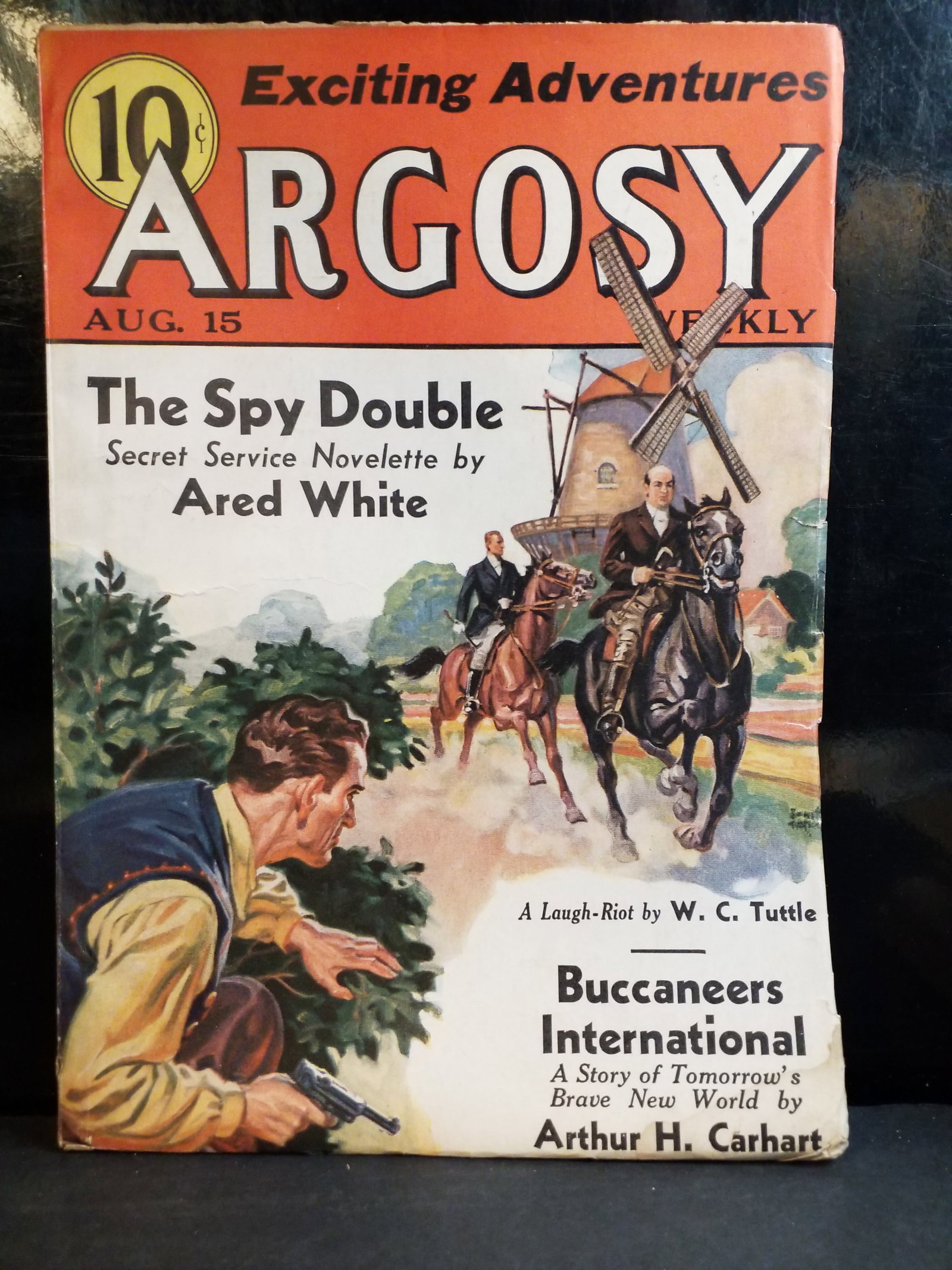 Aug. 1936 Argosy Pulp Tarzan and the Magic Men Burroughs, Dead Remember Horror Western / VF+: Higher Grade pulp, comic, Featured Stories: The issue contains the novelette "The Spy Double" by Ared White and the story "Buccaneers International" by Arthur H. Carhart. Robert E. Howard Appearance: 